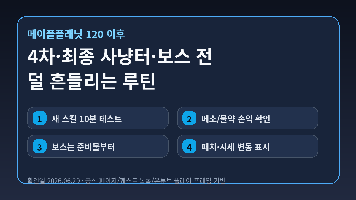 메이플플래닛 120 이후 루틴 — 4차 전직하고 보스 가기 전 덜 흔들리는 법 썸네일