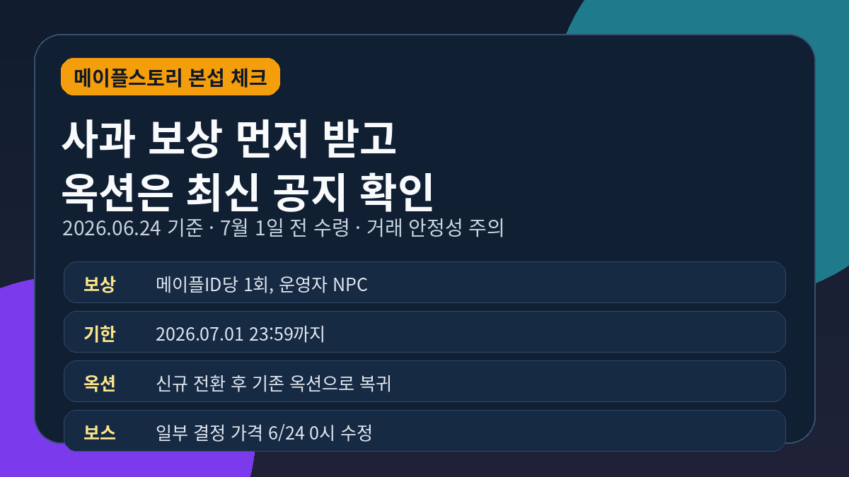메이플스토리 사과 보상과 옥션 이슈 — 7월 1일 전 먼저 챙길 것 썸네일