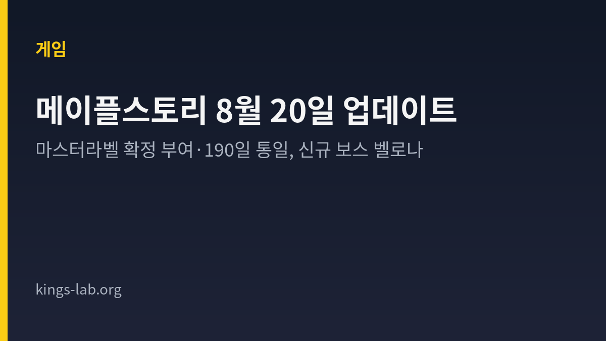 메이플스토리 8월 20일 업데이트 — 마스터라벨이 확정 부여로 바뀌고 능력치 적용 기간은 190일이에요 썸네일