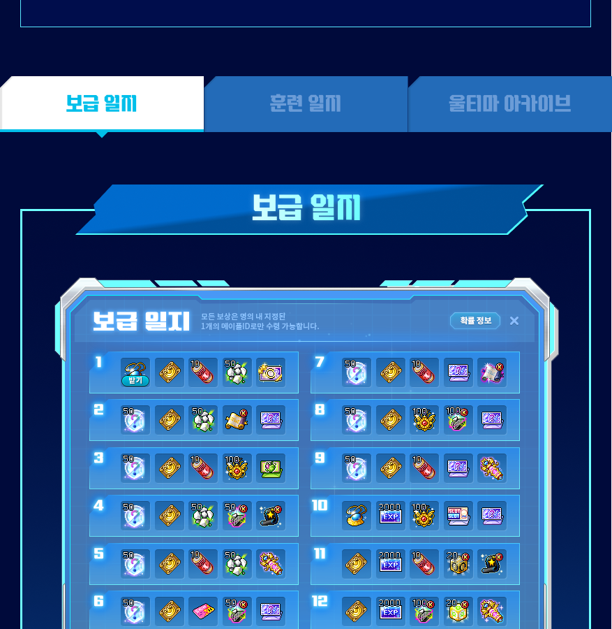 울티마 작전 일지 보급 일지 보상 목록